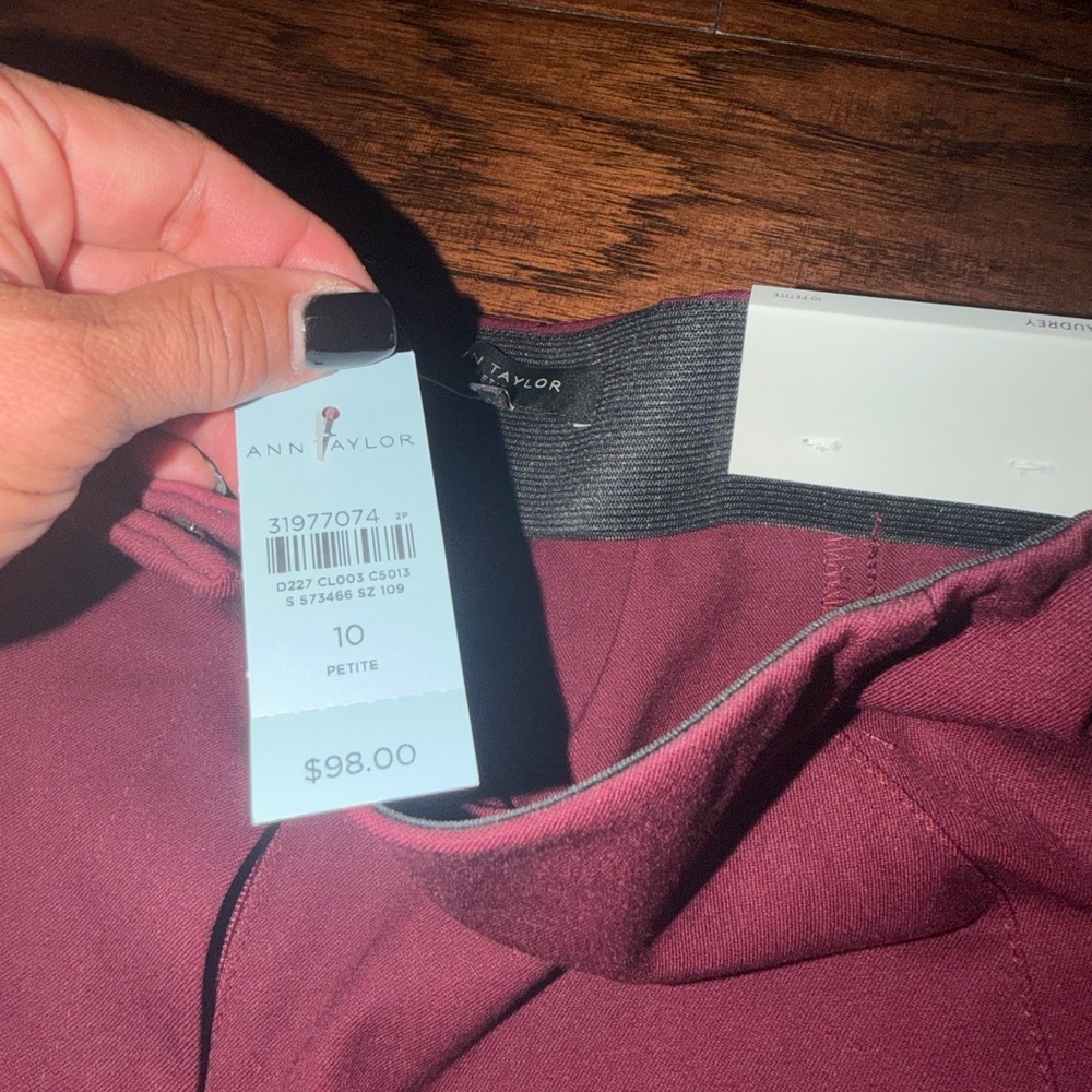 NWT High-Rise Slim Petite Ann Taylor Straight Pants in Deep Burgundy​ - Picture 6 of 8